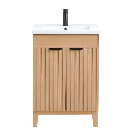 Miseno Palos 24" Free Standing Single Basin Vanity Set with Cabinet and Ceramic Vanity Top Fir Wood Brown