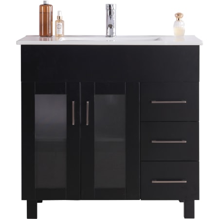 Miseno Nuovo 36" Free Standing Vanity Set with Solid Oak Cabinet, Ceramic Top, and Integrated Sink - Mirror Sold Separately Espresso / Ceramic White Top