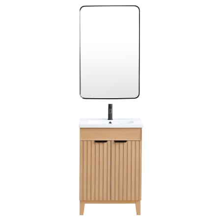Miseno Palos 24" Free Standing Single Basin Vanity Set with Cabinet, Ceramic Vanity Top and Mirror Fir Wood Brown