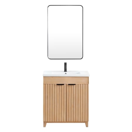 Miseno Palos 30" Free Standing Single Basin Vanity Set with Cabinet, Ceramic Vanity Top and Mirror Fir Wood Brown