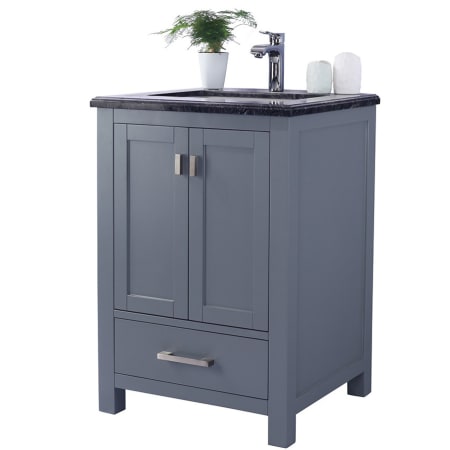 Miseno Prim 24" Free Standing Vanity Set with Grey Solid Oak Cabinet, Quartz or Cultured Marble Top, and Undermount Sink - Mirror Sold Separately Grey / Black Top