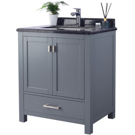 Miseno Prim 30" Free Standing Vanity Set with Grey Solid Oak Cabinet, Quartz or Cultured Marble Top, and Undermount Sink - Mirror Sold Separately Grey / Black Top