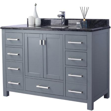 Miseno Prim 48" Free Standing Vanity Set with Grey Solid Oak Cabinet, Cultured Marble Top, and Undermount Sink - Mirror Sold Separately Grey / Black Top