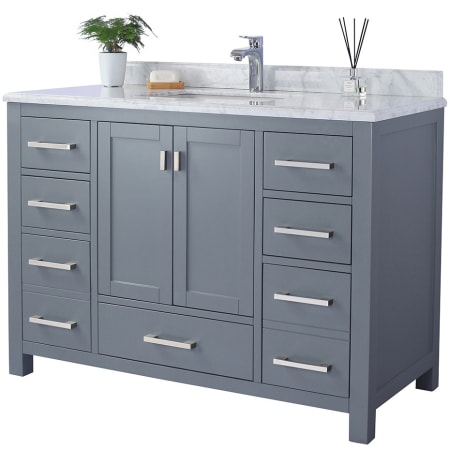 Miseno Prim 48" Free Standing Vanity Set with Grey Solid Oak Cabinet, Cultured Marble Top, and Undermount Sink - Mirror Sold Separately Grey / Carrara White Top