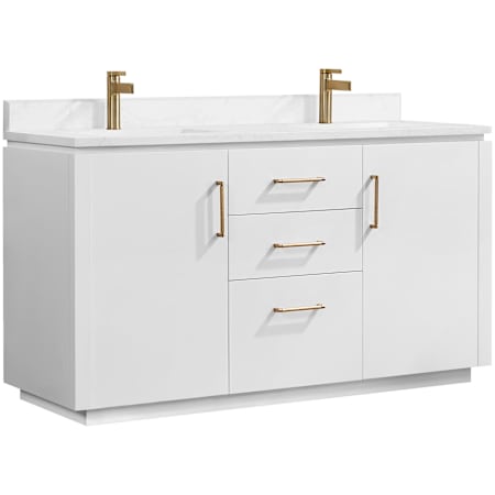 Miseno San 60" Free Standing Double Basin Vanity Set with Cabinet and Stone Composite Vanity Top White