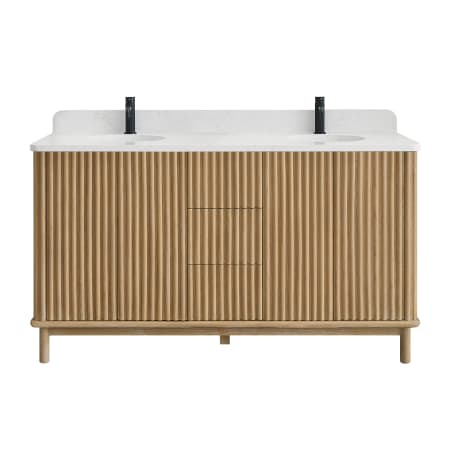 Miseno Seoul 60" Free Standing Double Basin Vanity Set with Cabinet and Composite Stone Vanity Top Washed Ash Grey