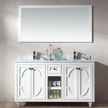 Miseno Spazio 60" Free Standing Vanity with Vanity Top, Backsplash, and Two Undermount Sinks White