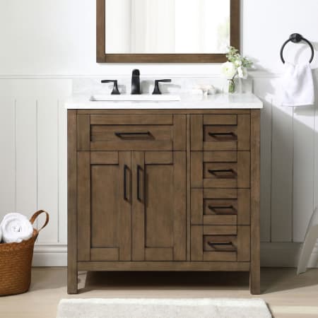 Miseno Tahoe 36" Free Standing Single Basin Vanity Set with Cabinet and Cultured Marble Vanity Top Almond Latte / White Cultured Marble