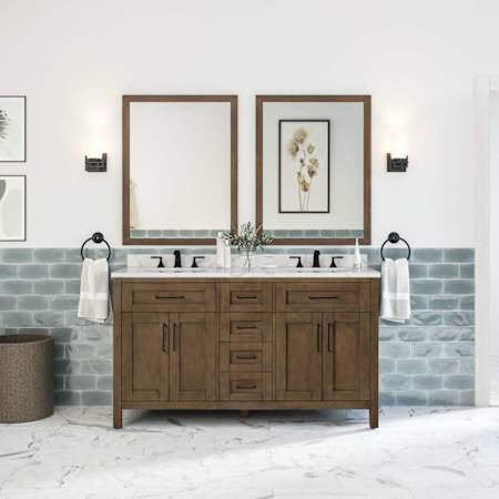 Miseno Tahoe 60" Free Standing Double Basin Vanity Set with Cabinet and Vanity Top Almond Latte / Cloudy Sky