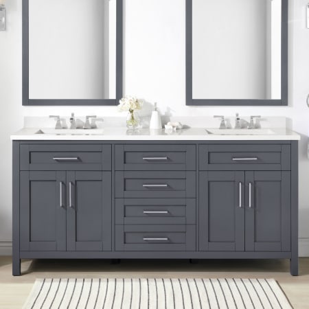 Miseno Tahoe 72" Free Standing Double Basin Vanity Set with Cabinet and Cultured Marble Vanity Top Dark Charcoal / White Cultured Marble