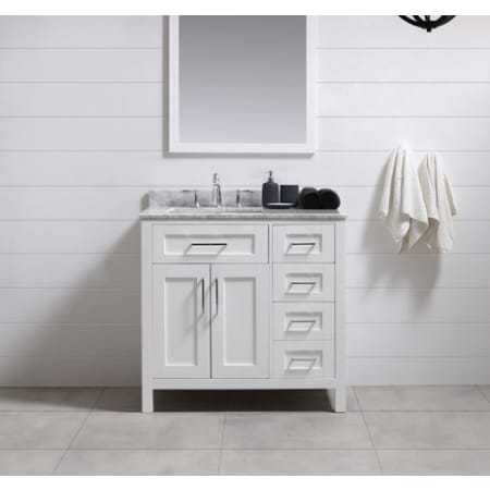 Miseno Tahoe 36" Free Standing Single Basin Vanity Set with Cabinet and Marble Vanity Top White / White Carrara Marble