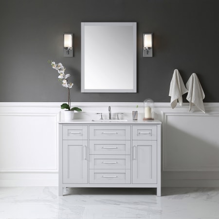 Miseno Tahoe 48" Free Standing Single Basin Vanity Set with Cabinet, Cultured Marble, Engineered Stone, Marble Vanity Top, and Mirror Dove Gray / White Cultured Marble