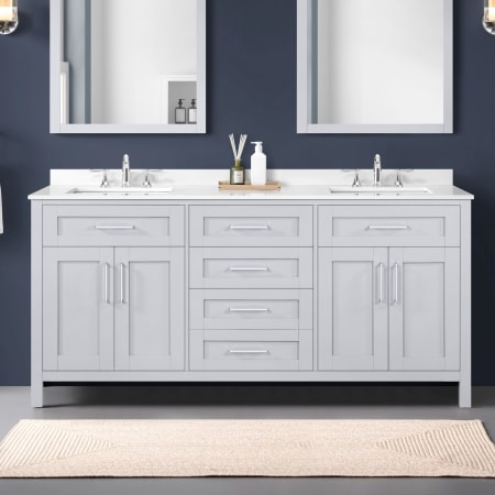 Miseno Tahoe 72" Free Standing Double Basin Vanity Set with Cabinet, Cultured Marble, Marble Vanity Top, and Mirrors Dove Grey / White Cultured Marble
