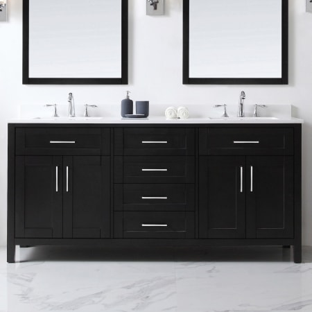 Miseno Tahoe 72" Free Standing Double Basin Vanity Set with Cabinet, Cultured Marble, and Marble Vanity Top Dark Espresso / White Cultured Marble