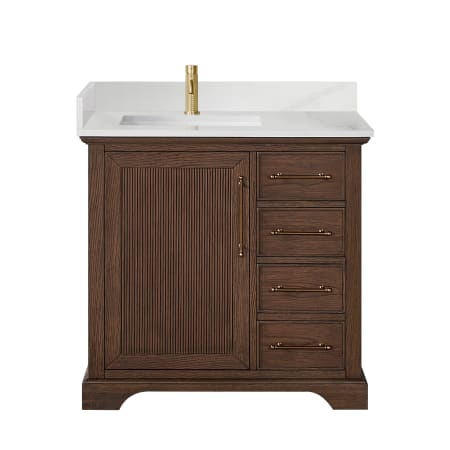 Miseno Tokyo 36" Free Standing Single Basin Vanity Set with Cabinet and Quartz Vanity Top Aged Dark Brown Oak