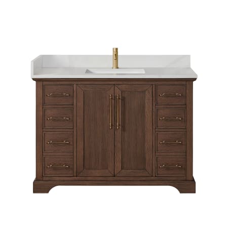 Miseno Tokyo 48" Free Standing Single Basin Vanity Set with Cabinet and Quartz Vanity Top Aged Dark Brown Oak