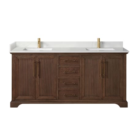Miseno Tokyo 72" Free Standing Double Basin Vanity Set with Cabinet and Quartz Vanity Top Aged Dark Brown Oak