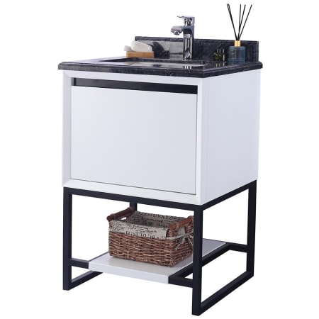 Miseno Repose 24" Free Standing Vanity Set with Solid Oak Cabinet, Quartz or Cultured Marble Top, and Undermount Sink - Mirror Sold Separately White / Black Top