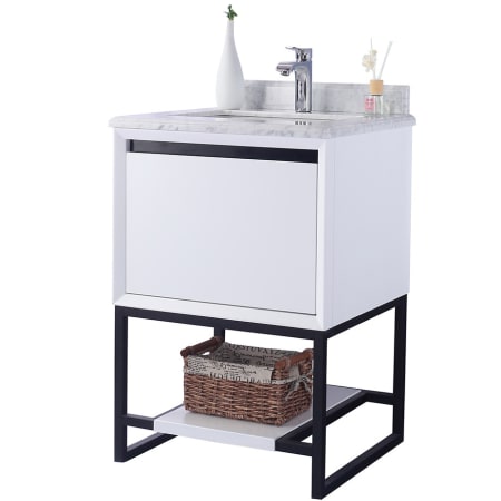 Miseno Repose 24" Free Standing Vanity Set with Solid Oak Cabinet, Quartz or Cultured Marble Top, and Undermount Sink - Mirror Sold Separately White / Carrara White Top