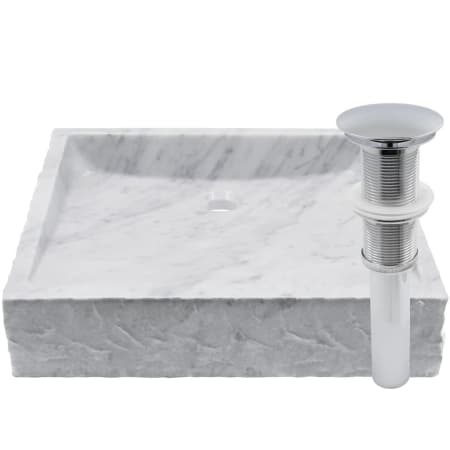 Miseno 18-1/4" Square Marble Vessel Bathroom Sink and Drain Assembly Carrara White / Brushed Nickel Drain