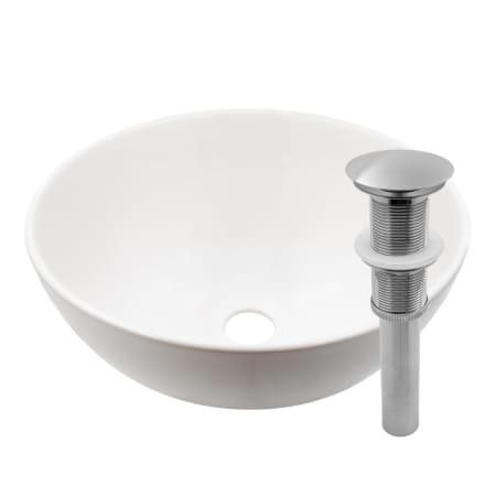 Miseno 12-5/8" Circular Porcelain Vessel Bathroom Sink and Pop-Up Drain Assembly Polished White / Brushed Nickel Drain