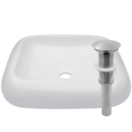 Miseno Bianco 18-1/2" Square Porcelain Vessel Bathroom Sink and Umbrella Drain Assembly White / Brushed Nickel Drain