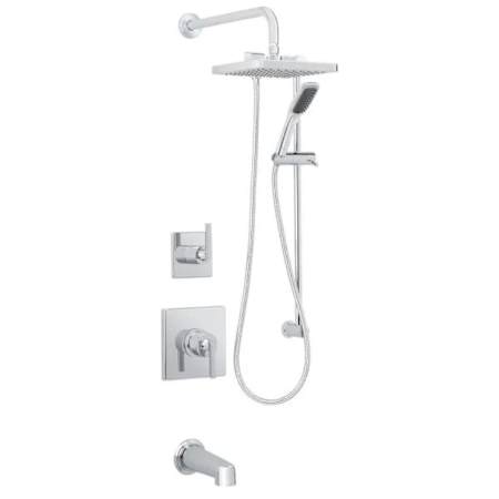 Miseno Elysa Pressure Balanced Shower System with 2.5 GPM Rain Shower Head, Hand Shower, Slide Bar, Tub Spout, and Wall Mounted Rain Shower Arm Polished Chrome