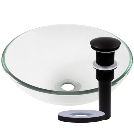 Miseno Circular 16-1/2" Tempered Glass Vessel Bathroom Sink Flat Black Drain