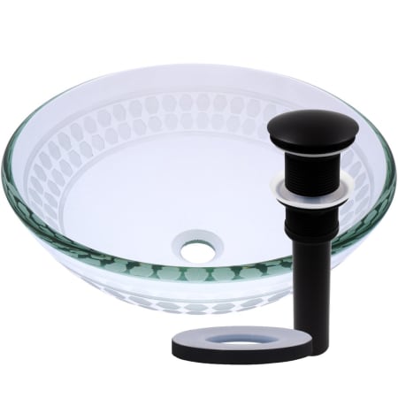 Miseno Circular 16-1/2" Tempered Glass Vessel Bathroom Sink Flat Black Drain
