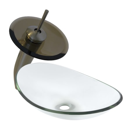 Miseno Oval 21-1/2" Tempered Glass Vessel Bathroom Sink with Single Handle Waterfall Vessel Faucet & Pop-Up Drain Brushed Nickel/Brown Glass Faucet