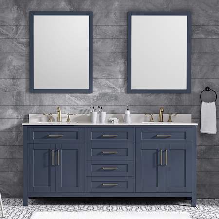 Miseno Tahoe 72" Free Standing Double Basin Vanity Set with Cabinet, Cultured Marble, Marble Vanity Top, and Mirrors Midnight Blue / White Cultured Marble
