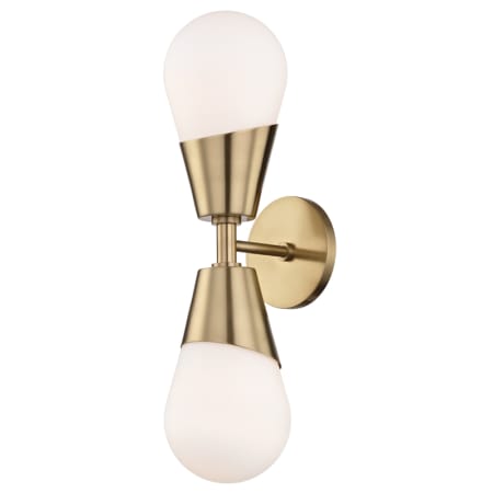 Mitzi Cora 2 Light 5" Wide Wall Sconce with Opal Etched Shades Aged Brass