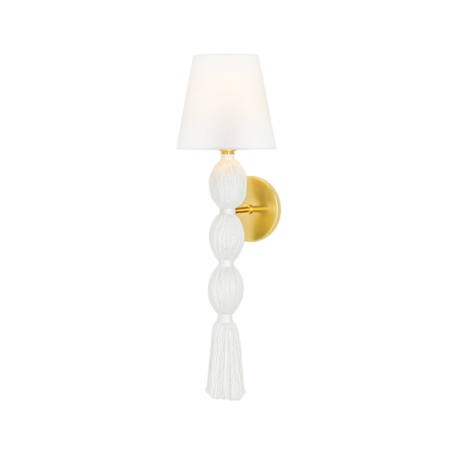 Mitzi Indra 25" Tall Wall Sconce with Linen Shade Aged Brass