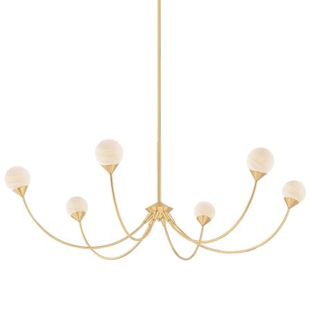 Mitzi Natasha 6 Light 48" Wide Chandelier with Cloud Glass Shades Aged Brass