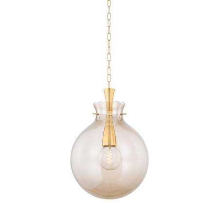 Mitzi Benita 16" Wide Pendant with Bronze, Clear Glass Shade Aged Brass