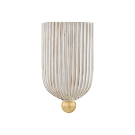 Mitzi Amira 10" Tall Wall Sconce with Ribbed Ceramic Shade Aged Brass / Ceramic Fluted Cream