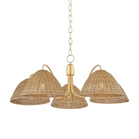 Mitzi Katniss 5 Light 39" Wide Chandelier with Natural Woven Wicker Shades Aged Brass