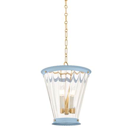 Mitzi Lucretia 3 Light 13" Wide Pendant Aged Brass / Soft Arctic Blue