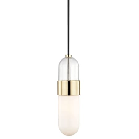 Mitzi Emilia Single Light 4-3/4" Wide LED Mini Pendant with Clear Top Opal Bottom Shade Polished Brass