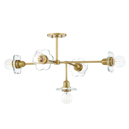 Mitzi Alexa 5 Light 37" Wide Floral Linear Chandelier Aged Brass