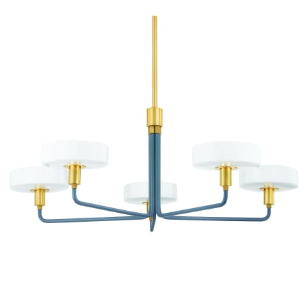 Mitzi Aston 5 Light 39" Wide Chandelier Aged Brass / Slate Blue
