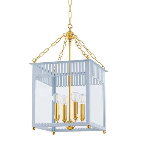 Mitzi Rosalie 4 Light 18" Wide Pendant Aged Brass / Soft Arctic Blue