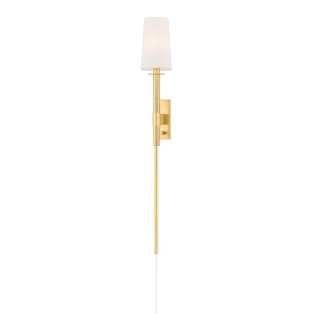 Mitzi Ginny 43" Tall Wall Sconce with Linen Shade Aged Brass