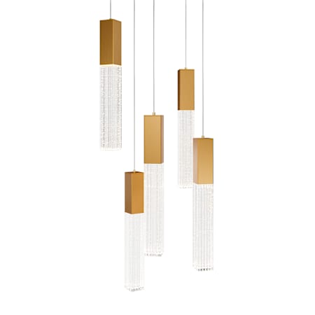 Modern Forms Cinema 17" Wide 5 Light LED Crystal Multi Light Pendant with Clear, Seedy Crystal Shades Aged Brass