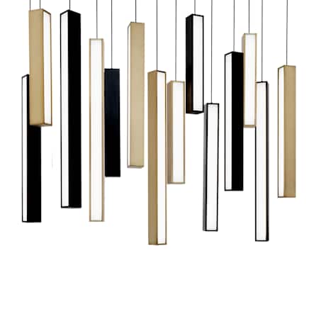 Modern Forms Chaos 14 Light 10" Wide LED Suspension Linear Pendant Black / Aged Brass