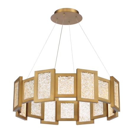 Modern Forms Fury 28" Wide LED Suspended Drum Chandelier with Opal Glass Shade Aged Brass