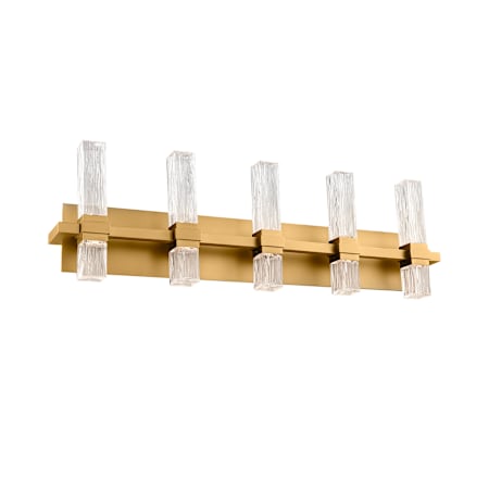 Modern Forms Cinaplex 5 Light 31" Wide LED Vanity Light with Clear, Textured Glass Shades Aged Brass
