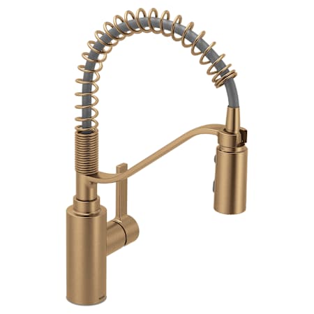 Moen Genta LX 1.5 GPM Single Hole Pre-Rinse Pull Down Kitchen Faucet with Duralock, Duralast, and PowerBoost Technologies - Includes Escutcheon Bronzed Gold