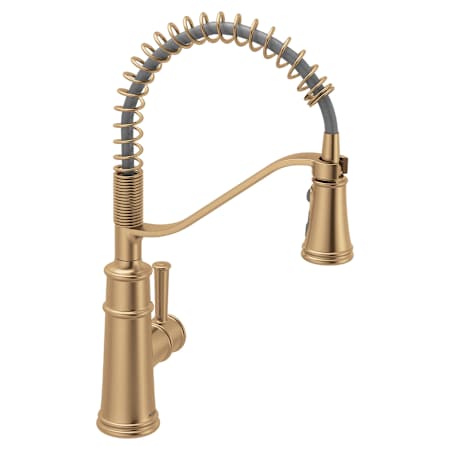 Moen Belfield 1.5 GPM Single Hole Pre-Rinse Pull Down Kitchen Faucet with Duralock, Duralast, and PowerBoost Technologies - Includes Escutcheon Bronzed Gold