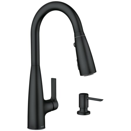 Moen Haelyn 1.5 GPM Single Hole Pull Down Kitchen Faucet with ColorCue Temperature Indicator - Includes Soap Dispenser and Escutcheon Matte Black